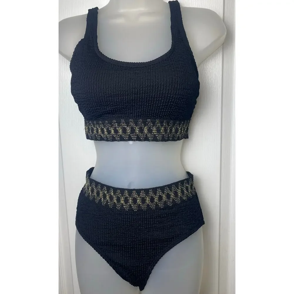 Cupshe Black Gold Banded Bikini Set Women's Size Small NWT